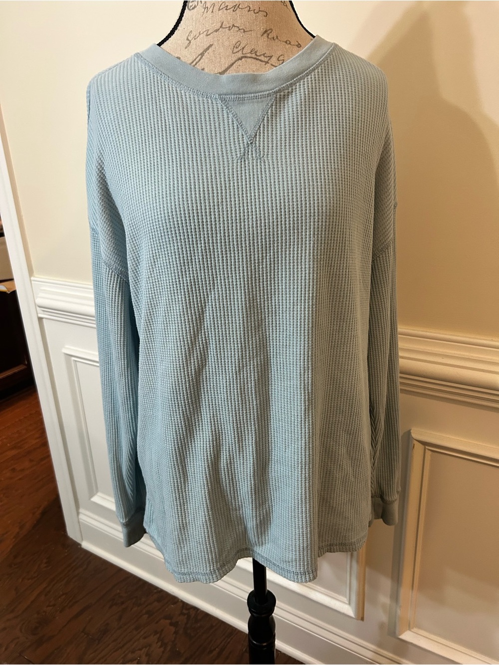 Seven7 Light Blue Waffle Knit Crewneck Top